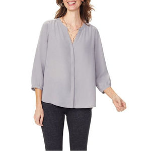NYDJ Not Your Daughters Pintuck Blouse Mineral Gray Size S NWT